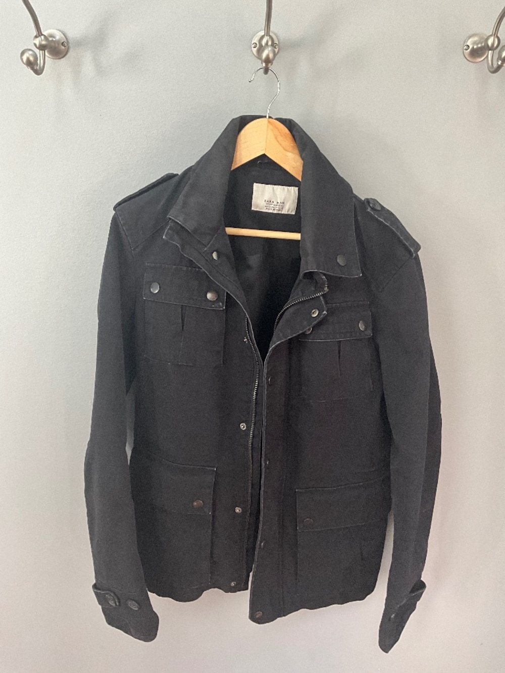 Zara Man Distressed Black Jacket Large